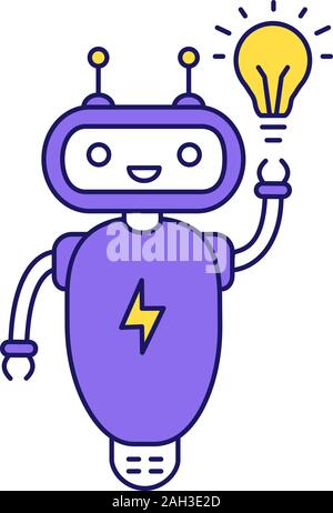 New idea chatbot color icon. Talkbot with lightbulb. Virtual assistant ...