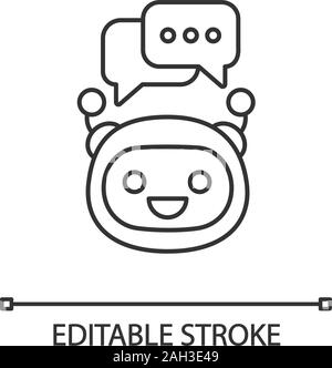 Chatbot with speech bubbles linear icon. Thin line illustration. Modern robot. Talkbot typing answer. Virtual assistant. Chat bot. Contour symbol. Vec Stock Vector