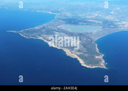 Aerial view of Akrotiri Peninsula with Limassol Salt Lake west of the city of Limassol, Cyprus Stock Photo