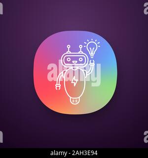 New idea chatbot app icon. UI/UX user interface. Talkbot with lightbulb. Virtual assistant. Modern robot. Online support chat bot. Web or mobile appli Stock Vector