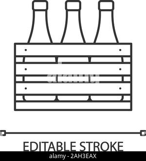 Beer case linear icon. Wine or champagne bottles in wooden crate. Thin line illustration. Milk bottles in wooden box. Contour symbol. Vector isolated Stock Vector