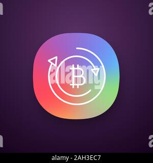Bitcoin exchange app icon. UI/UX user interface. Web or mobile application. Digital currency transaction. Cryptocurrency mining. Bitcoin coin with arr Stock Vector