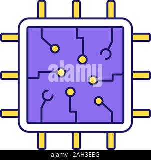 Chip color icon. Processor. Central processing unit. Artificial intelligence. Isolated vector illustration Stock Vector