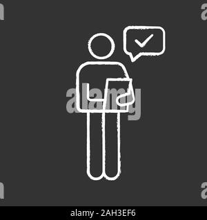 Person checking document chalk icon. Manager. Good news or results. Personal recommendation. HR manager reading resume. Successfully tested. Isolated Stock Vector