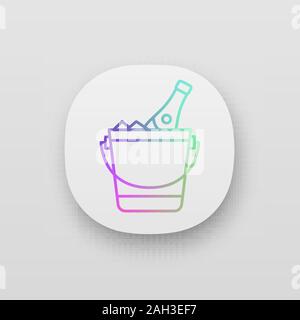 Champagne bucket app icon. UI/UX user interface. Alcoholic beverage. Wine bottle in bucket with ice. Web or mobile application. Vector isolated illust Stock Vector