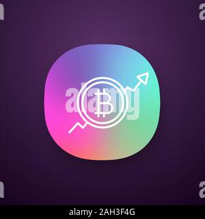 Bitcoin market growth chart app icon. UI/UX user interface. Cryptocurrency prices rising. Statistics diagram with bitcoin sign. Web or mobile applicat Stock Vector