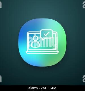 Approved chat app icon. Chatbot. Online verification. UI/UX user interface. Support chat. Online communication. User page. Web or mobile application. Stock Vector