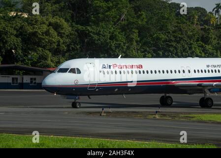 Air Panama Fokker 100 airplane at Marcos A. Gelabert international airport, Panamá city, Panamá, Central America Stock Photo