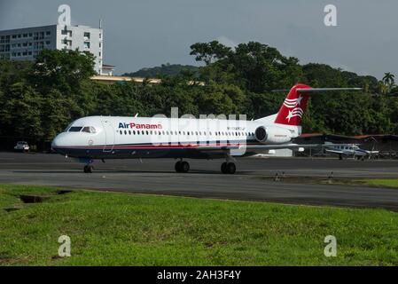 Air Panama Fokker 100 airplane at Marcos A. Gelabert international airport, Panamá city, Panamá, Central America Stock Photo