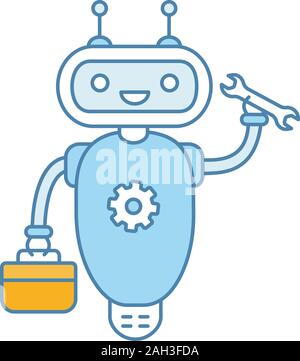 Repair chatbot color icon. Robot with set of tools and screw key. Virtual assistant. Online customer support. Modern robot. Isolated vector illustrati Stock Vector