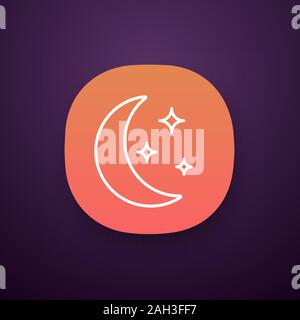 Night app icon. UI/UX user interface. Bedtime. Moon with stars. Sleeping time. Nighttime. Night mode. Web or mobile application. Vector isolated illus Stock Vector