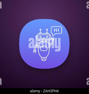 Chatbot saying hi linear icon. Thin line illustration. Talkbot greeting ...