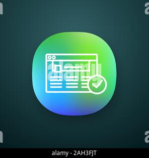 Approved website app icon. Web page. Successful login. UI/UX user interface. Web or mobile application. Authorization. Web site with check mark. Web b Stock Vector