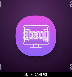 Bitcoin official webpage app icon. UI/UX user interface. Mining farm landing. Blockchain server page. Cryptocurrency business website. Web or mobile a Stock Vector