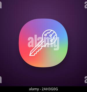 Private digital key app icon. Encryption key. UI/UX user interface. Web or mobile application. Vector isolated illustration Stock Vector