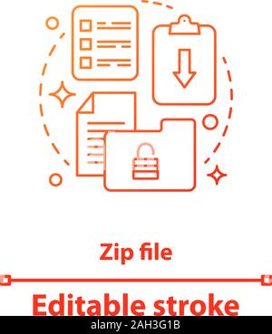 Zip file concept icon. File management idea thin line illustration. Private information. Digital archive. Vector isolated outline drawing. Editable st Stock Vector