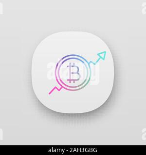 Bitcoin market growth chart app icon. UI/UX user interface. Cryptocurrency prices rising. Statistics diagram with bitcoin sign. Web or mobile applicat Stock Vector