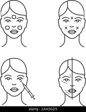 Botox icons set outline vector. Skin injection. Woman health thin line ...