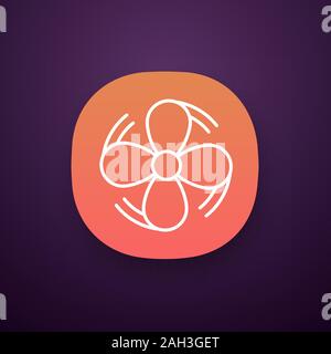 Air ventilation app icon. Exhaust fan. Airflow. Ventilator rotation. Turbine, propeller. UI/UX user interface. Web or mobile application. Vector isola Stock Vector