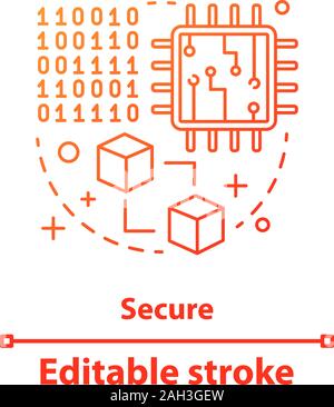 Big data concept icon. Deep learning. Digital technology idea thin line illustration. Binary code, microchip, blockchain. Vector isolated outline draw Stock Vector