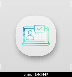 Approved chat app icon. Chatbot. Online verification. UI/UX user interface. Web or mobile application. Support chat. Online communication. User page. Stock Vector