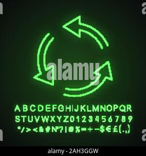 Air conditioning neon light icon. Circular arrow. Air circulation. Ventilation sign. Rotation. Glowing sign with alphabet, numbers and symbols. Vector Stock Vector