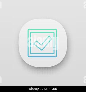 Checkbox app icon. Check box. Checkmark. Voting. Verification and validation. Approved. UI/UX user interface. Web or mobile application. Vector isolat Stock Vector