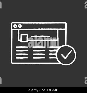 Approved website chalk icon. Web page. Successful login. Authorization. Web site with check mark. Web browser verification. Isolated vector chalkboard Stock Vector