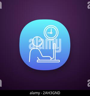Working hours app icon. UI/UX user interface. Worker. Freelance job. Person working with laptop. Web or mobile application. Vector isolated illustrati Stock Vector