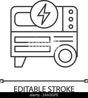 Portable power generator linear icon. Thin line illustration. Home electric generator. Contour symbol. Vector isolated outline drawing. Editable strok Stock Vector