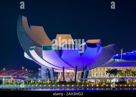 The image of Marina Bay Sands hotel and Art Science Museum. Stock Photo