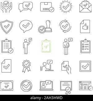 Approve linear icons set. Verification and validation. Clipboard with ...