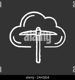 Cryptocurrency cloud mining service chalk icon. Crypto mining. Cryptocurrency business. Cloud with pickaxe. Isolated vector chalkboard illustration Stock Vector