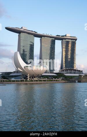 The image of Marina Bay Sands hotel and Art Science Museum. Stock Photo