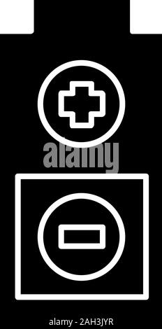 Battery with plus and minus signs glyph icon. Charging. Battery level ...