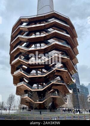 New York City, NY, USA - April 05, 2019: The Vessel, a modern art, honeycomb like staircase in the Hudson Yards Stock Photo