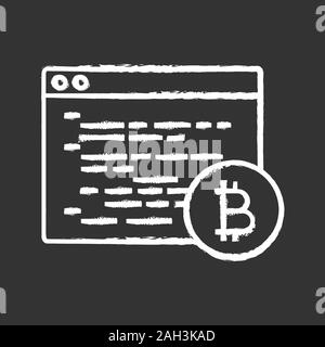 Bitcoin mining software chalk icon. Blockchain coding. Crypto mining programming.  Blockchain development. Isolated vector chalkboard illustration Stock Vector