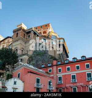 Sorrento, on the famous Amalfi Coast, in the Gulf of Naples and close to Amalfi, Positano and Pompeii. View of the city from the beach Stock Photo