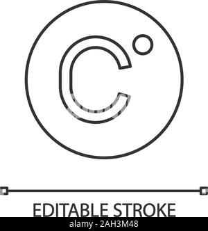 Celsius degrees temperature linear icon. Centigrade scale. Thin line illustration. Celsius contour symbol. Vector isolated outline drawing. Editable s Stock Vector