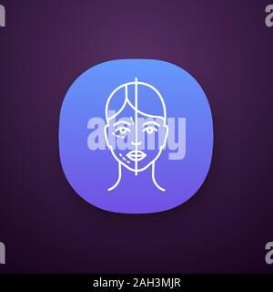 Before and after neurotoxin injection app icon. Cosmetic procedure. Facial rejuvenation. Aesthetic medicine. Cosmetology. UI/UX user interface. Web or Stock Vector