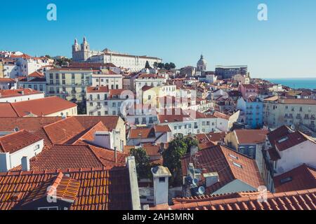 Alfama Lookout, Lisbon old city skyline from above Stock Photo
