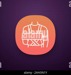 Shoulder immobilizer app icon. Sling and swathe. Broken arm, shoulder injury treatment. Arm fix brace. UI/UX user interface. Web or mobile application Stock Vector