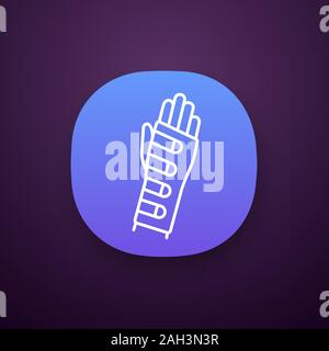 Wrist brace app icon. Hand orthosis. Radiocarpal joint bandage. UI/UX user interface. Wrist support. Hand splint. Web or mobile application. Vector is Stock Vector