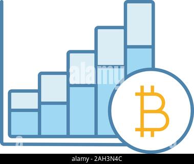 Bitcoin market growth chart color icon. Cryptocurrency prices rising. Statistics diagram with bitcoin sign. Isolated vector illustration Stock Vector