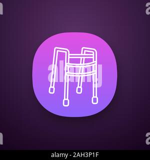 Walker app icon. Walking frame. Mobility aid. Handicap equipment. UI/UX user interface. Web or mobile application. Vector isolated illustration Stock Vector