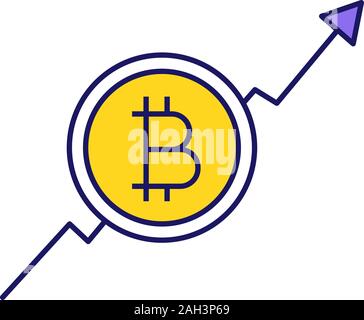 Bitcoin market growth chart color icon. Cryptocurrency prices rising. Statistics diagram with bitcoin sign. Isolated vector illustration Stock Vector