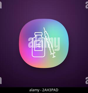 Medicine vial and syringe app icon. Neurotoxin injection. Medications. UI/UX user interface. Web or mobile application. Vector isolated illustration Stock Vector
