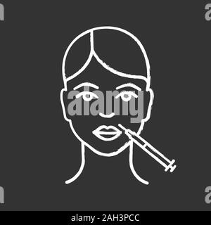 Lips neurotoxin injection chalk icon. Anti wrinkle injection. Lips augmentation. Cosmetic procedure. Facial rejuvenation. Cosmetology. Isolated vector Stock Vector