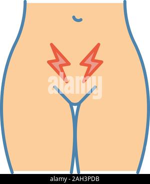 Menstrual cramps and pain color icon. Lower abdominal acute pain in women. Strangury. Infertility. Uterus and ovary disorders. Isolated vector illustr Stock Vector