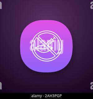 Neurotoxin lips injection prohibition app icon. Stop lips augmentation. Neuro toxin injection inside forbidden sign. UI/UX user interface. Web or mobi Stock Vector